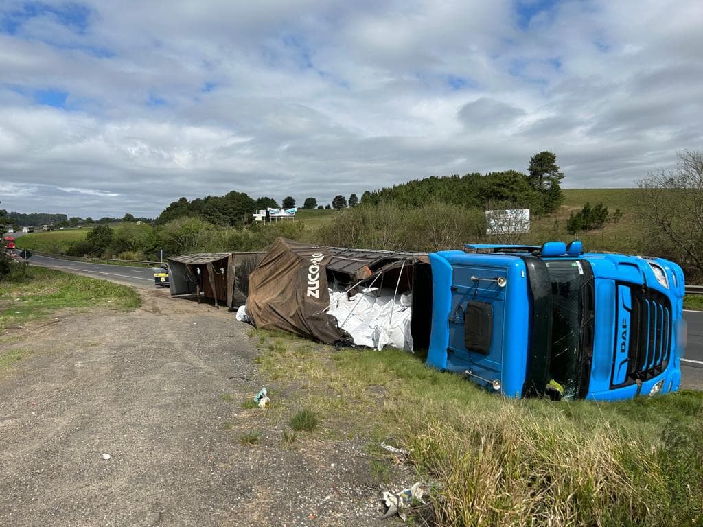 Motorista embriagado tomba caminhão e é preso na BR-376