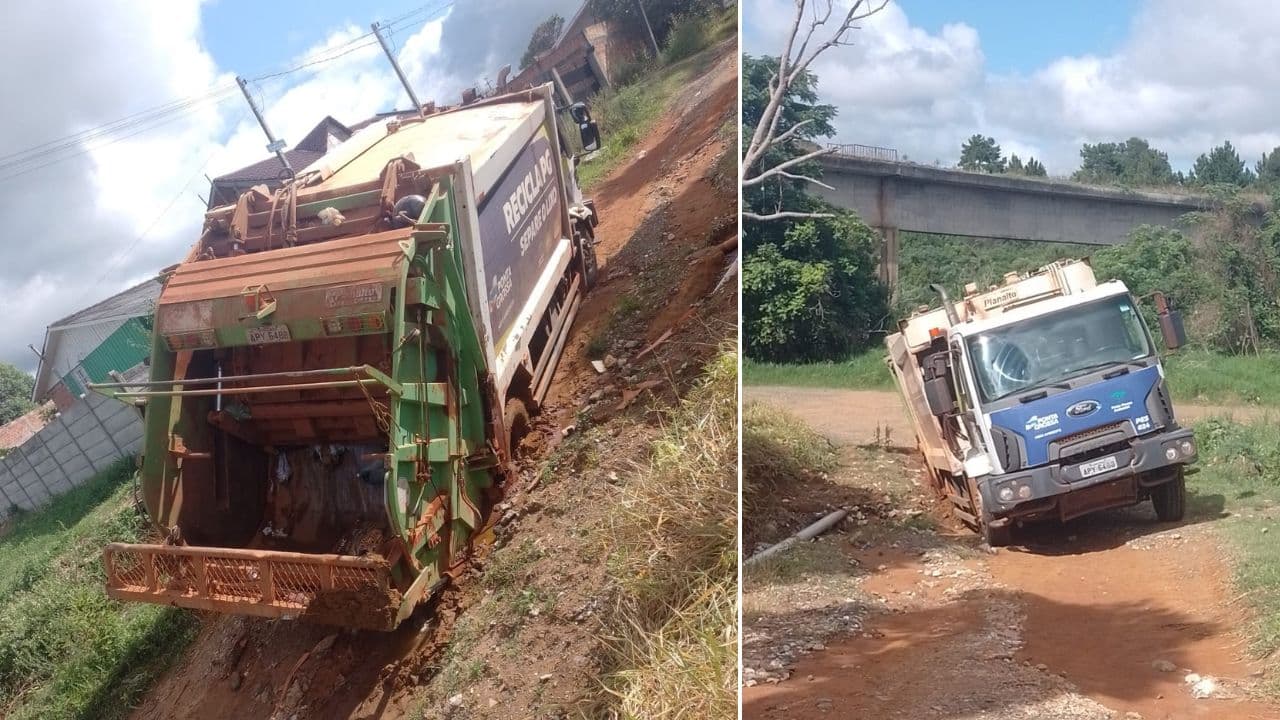 Caminhão de coleta de lixo atola no bairro Neves e moradores pedem ação da prefeitura