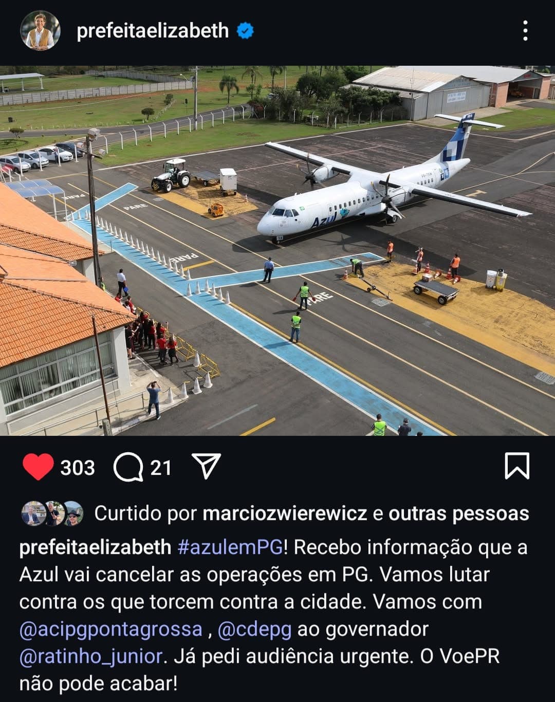 Azul Linhas Aéreas encerra operações em Ponta Grossa a partir de março