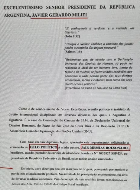 PF encontra no celular de Bolsonaro pedido de asilo a Milei