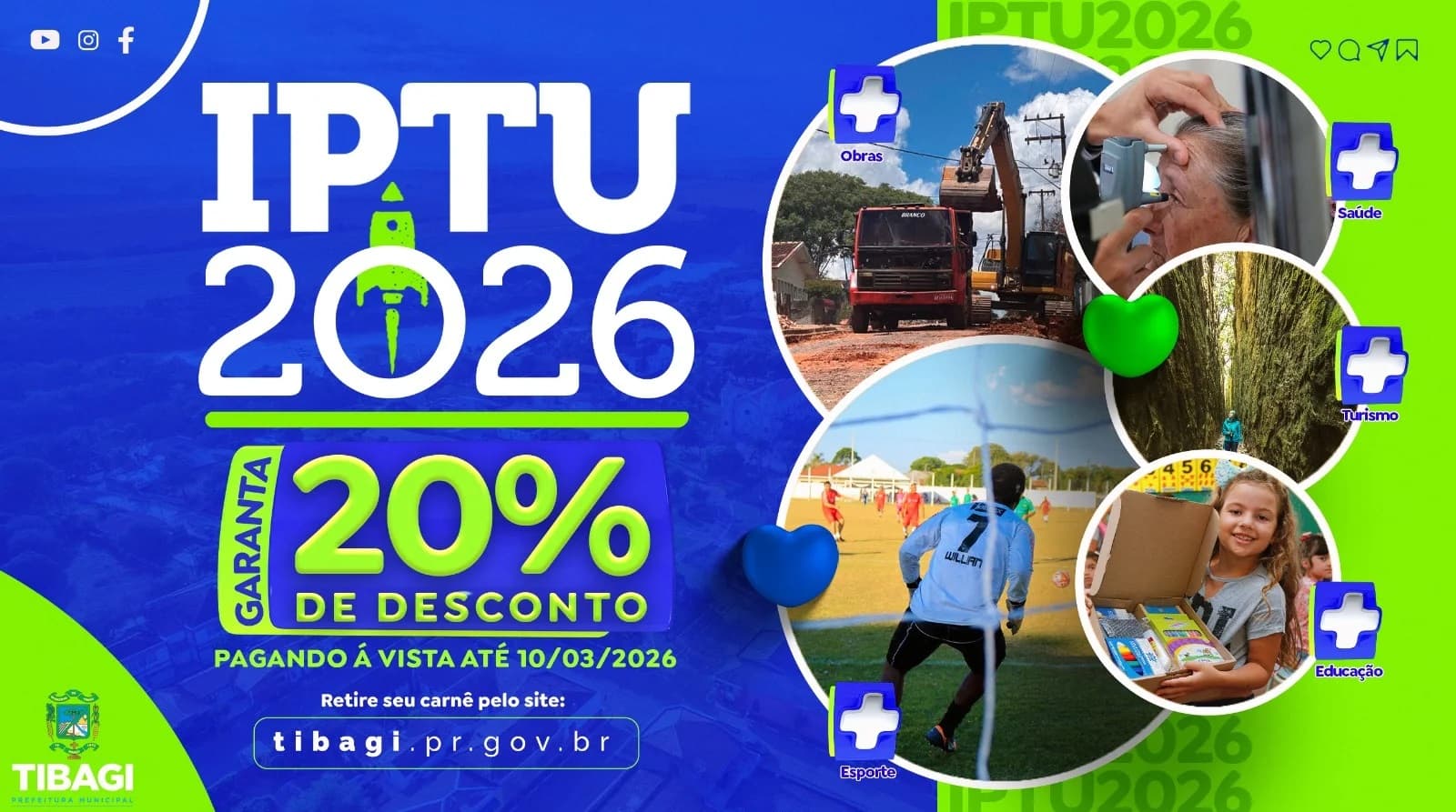 IPTU 2026 em Tibagi terá 20% de desconto à vista; pagamento começa em março