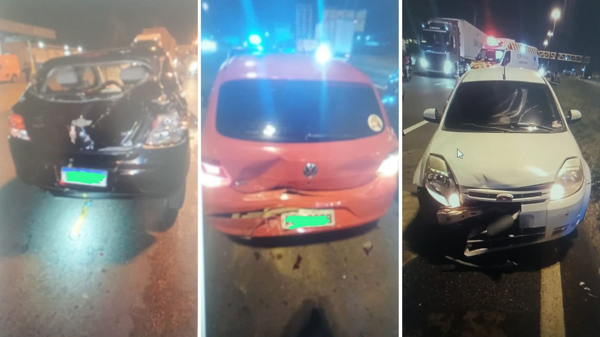 Engavetamento entre cinco veículos deixa mulher ferida na BR-373 em Ponta Grossa