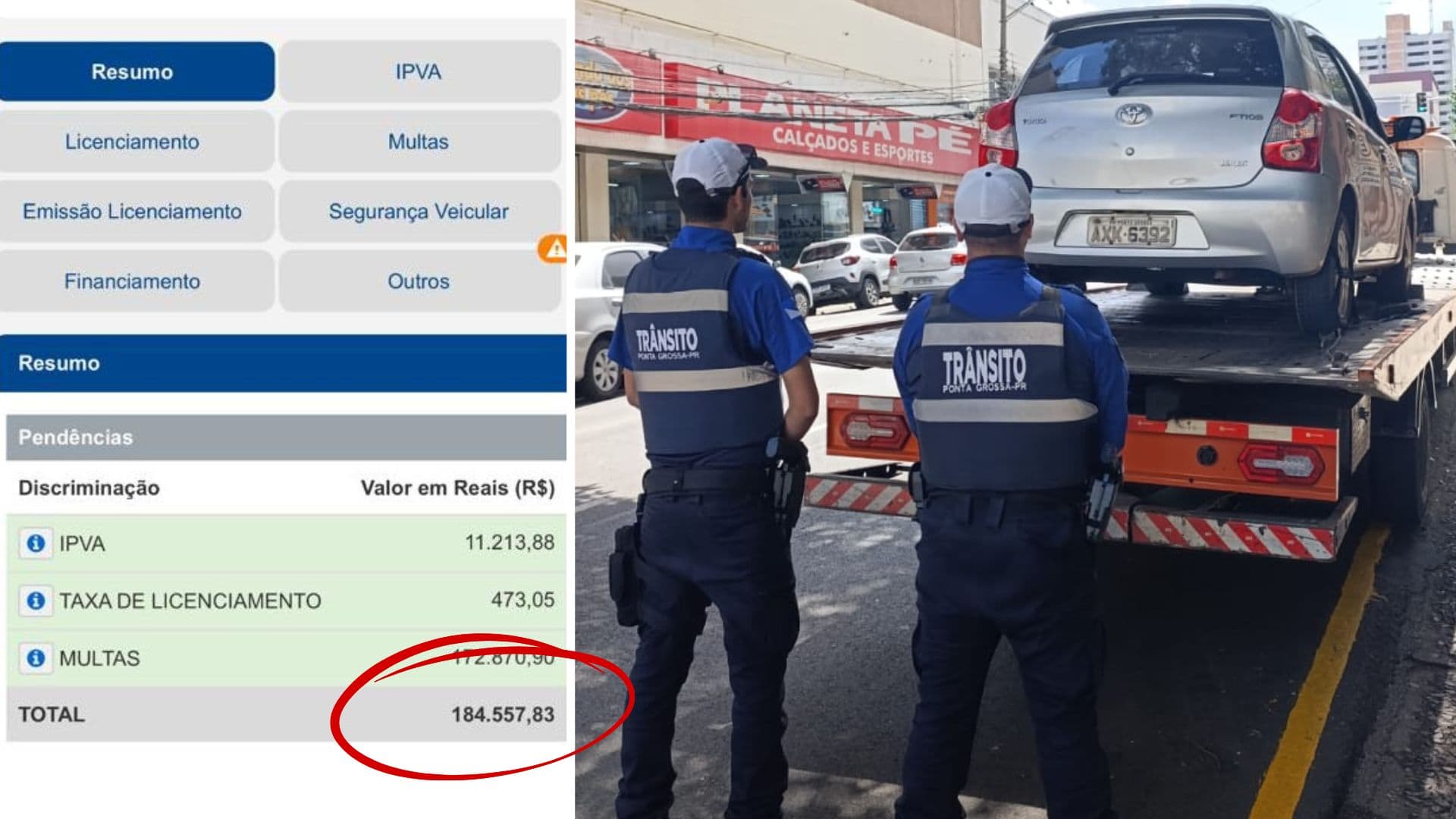 Motorista é flagrada ao celular e tem veículo apreendido com mais de R$ 184 mil em débitos em PG