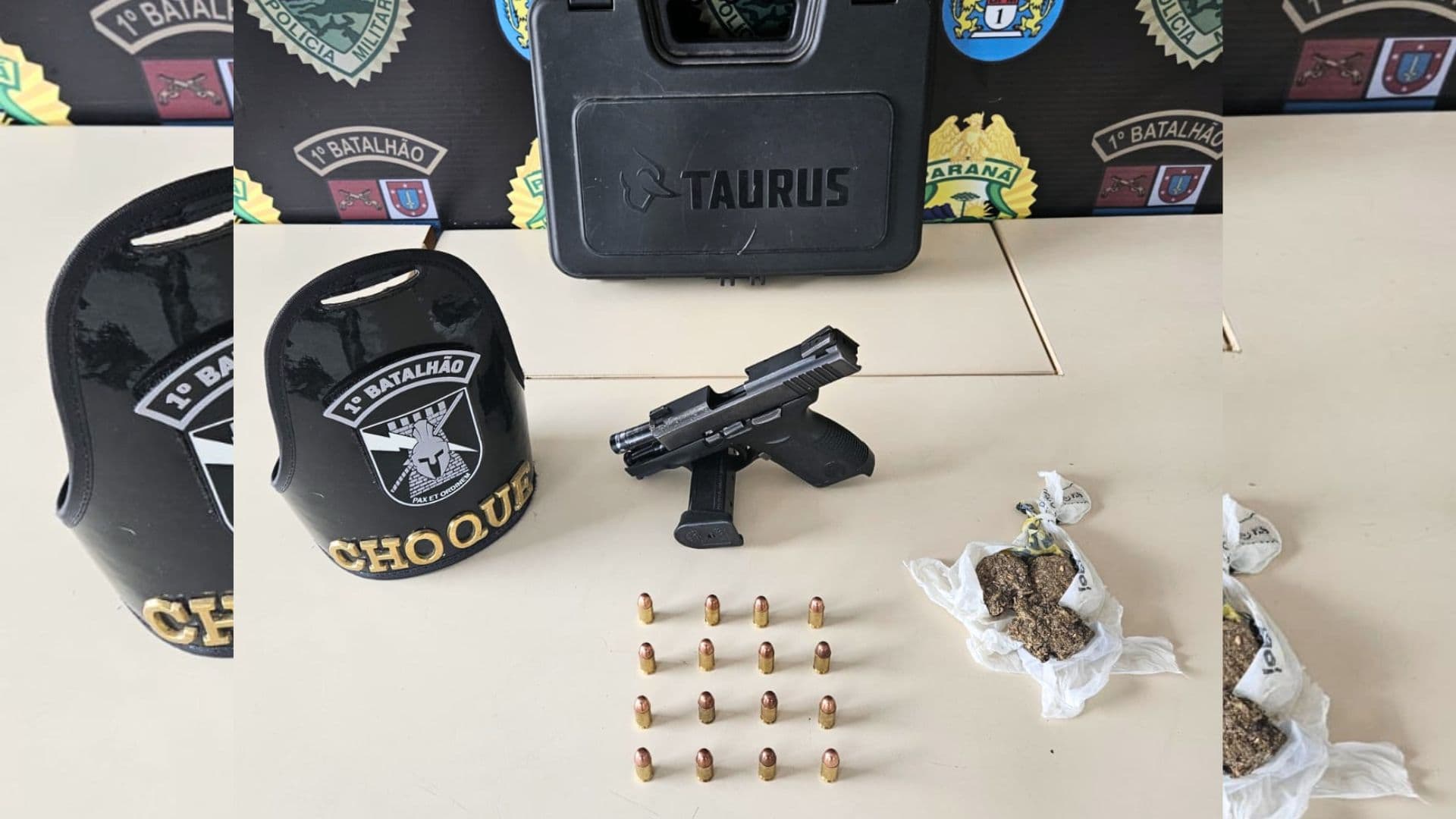 Choque apreende arma, munições e droga; suspeito é preso em PG