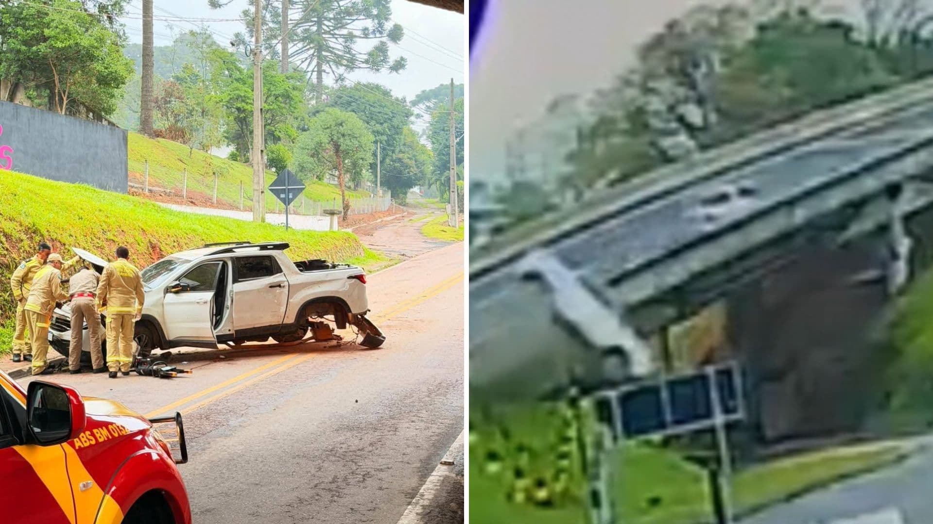 Vídeo: Carro cai de viaduto em Castro e dois ficam feridos