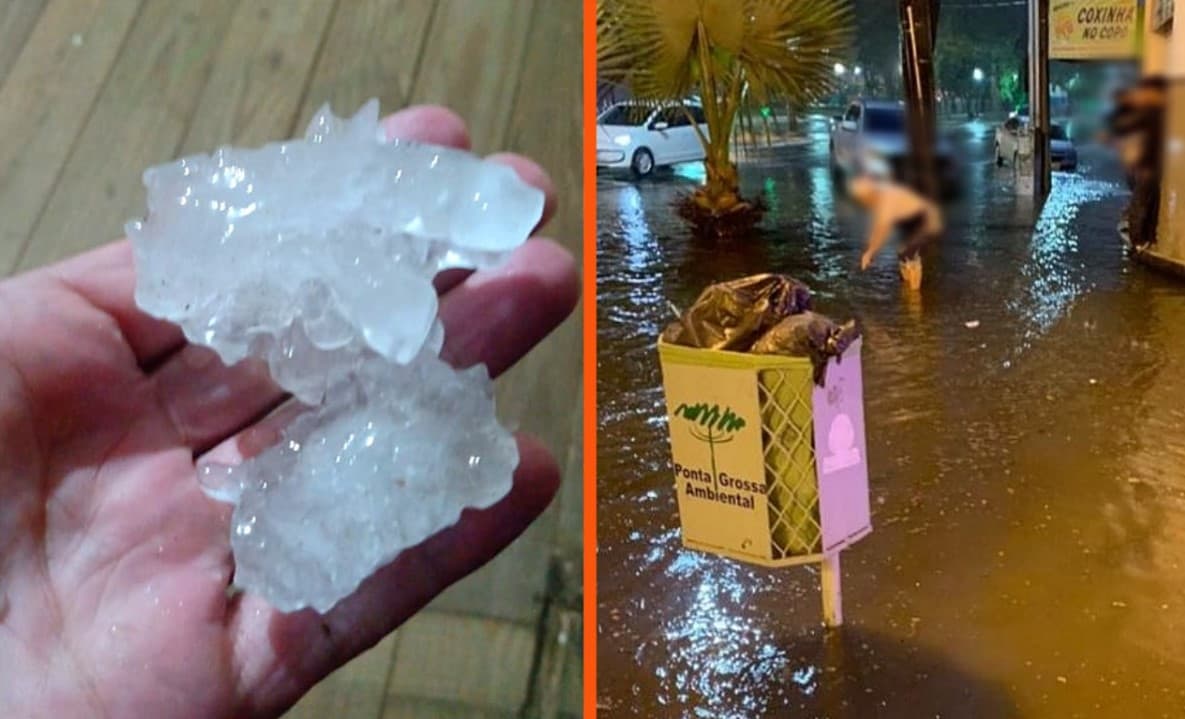 Forte chuva com granizo assusta moradores e causa prejuízos em PG. Veja imagens e vídeos