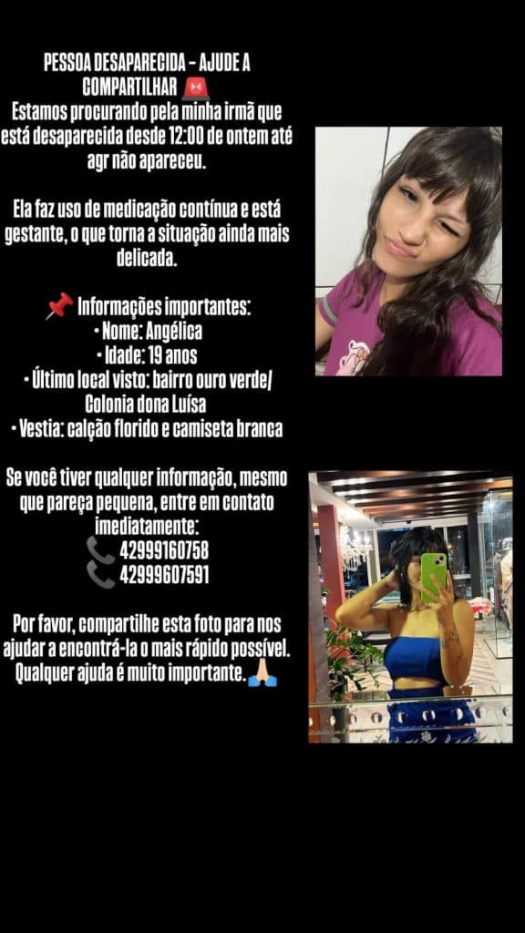 Família procura jovem desaparecida em Ponta Grossa