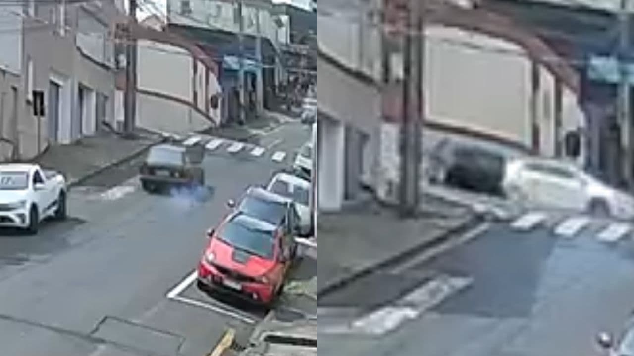 Carro invade a contramão, bate em veículos e foge no Centro de Ponta Grossa