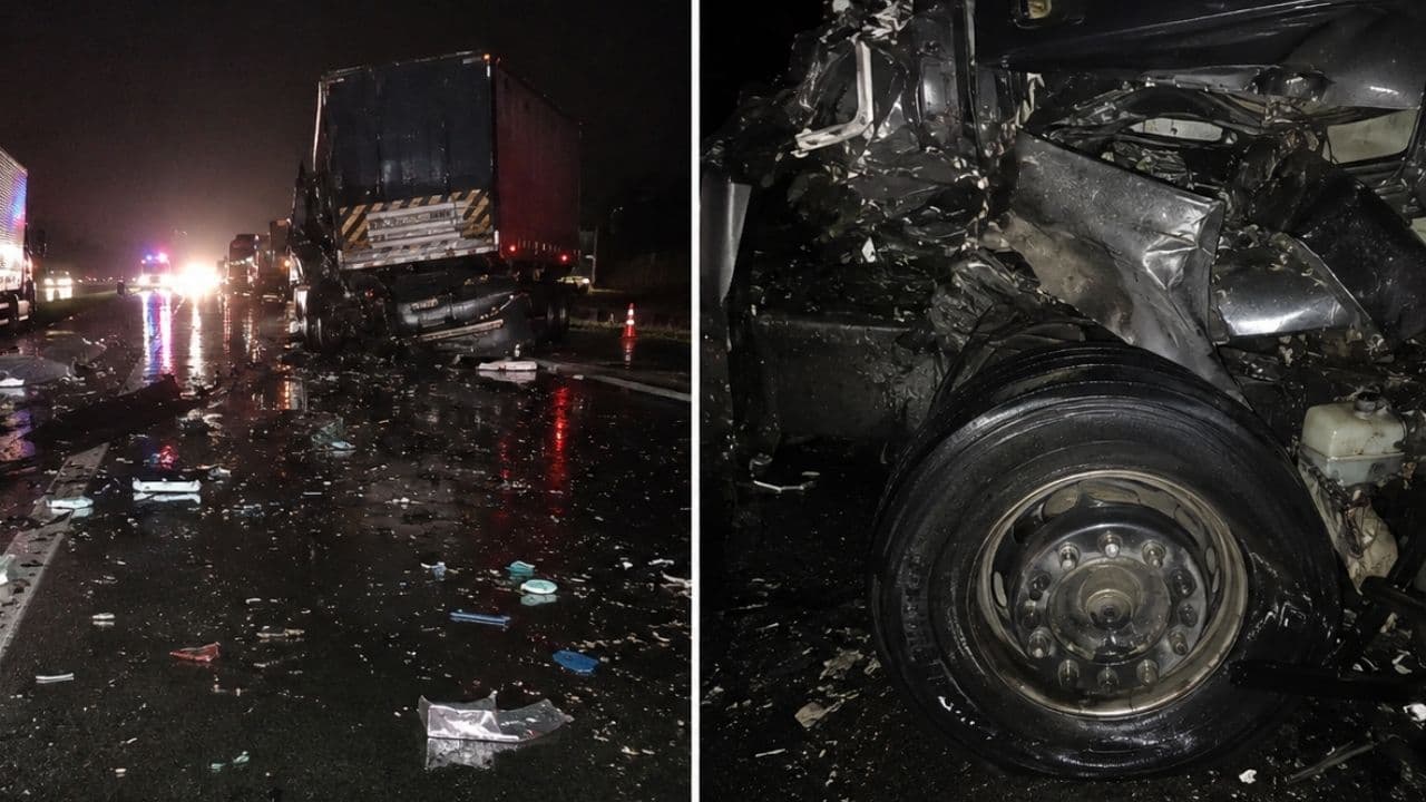 Colisão frontal entre caminhões deixa trânsito lento na BR-376, em Imbaú
