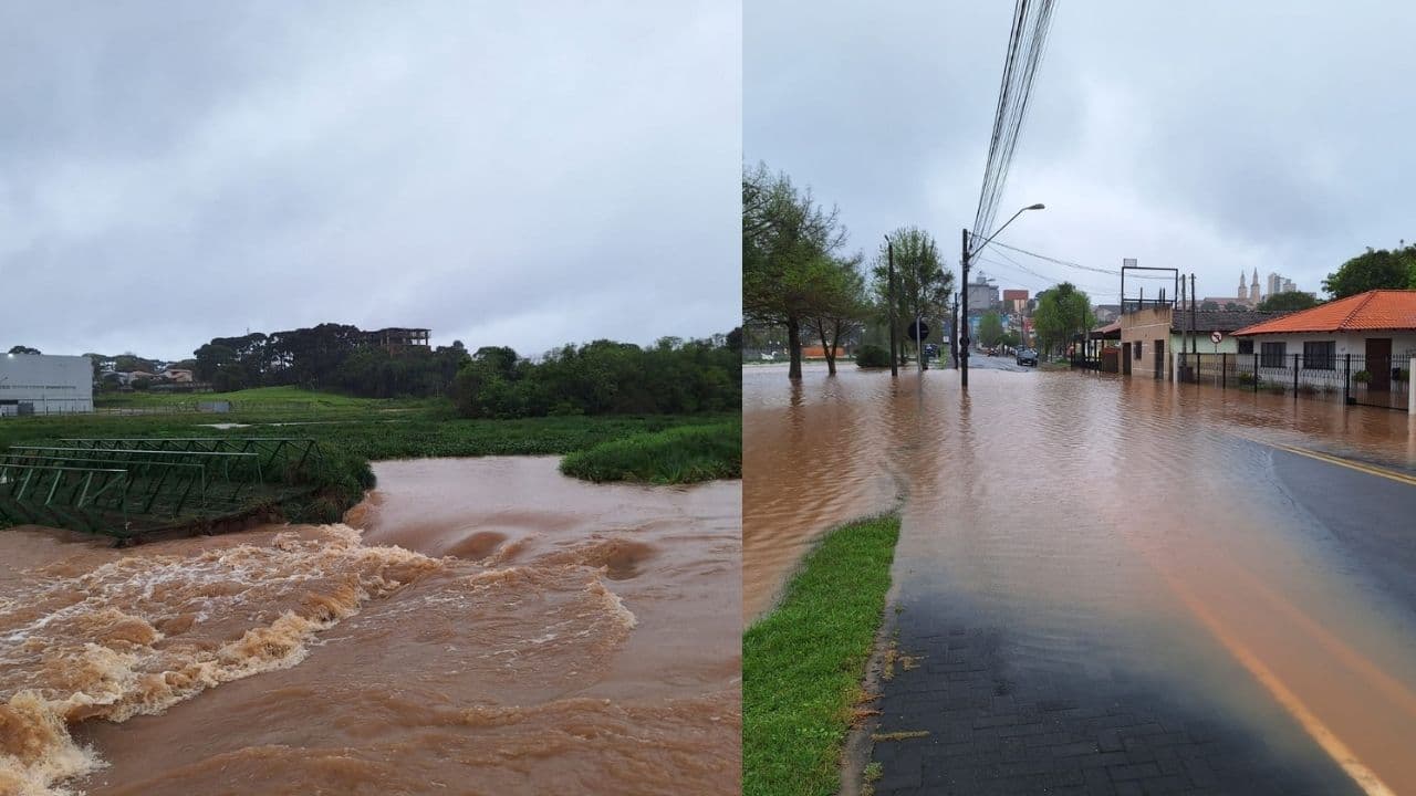 Água do Parque Lacustre invade ruas e chega a casas em Castro